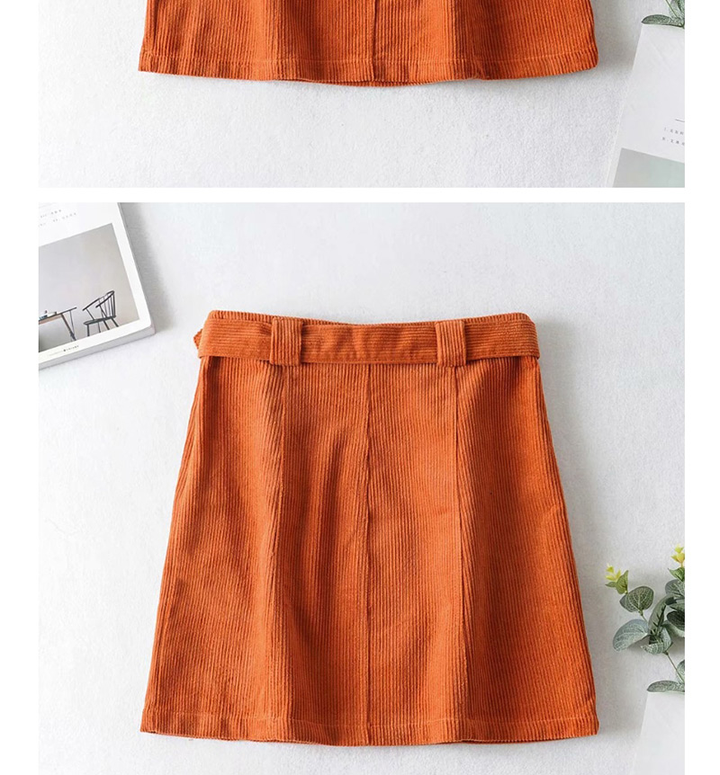 Fashion Orange Corduroy Belt Stitching A Word Skirt,Skirts