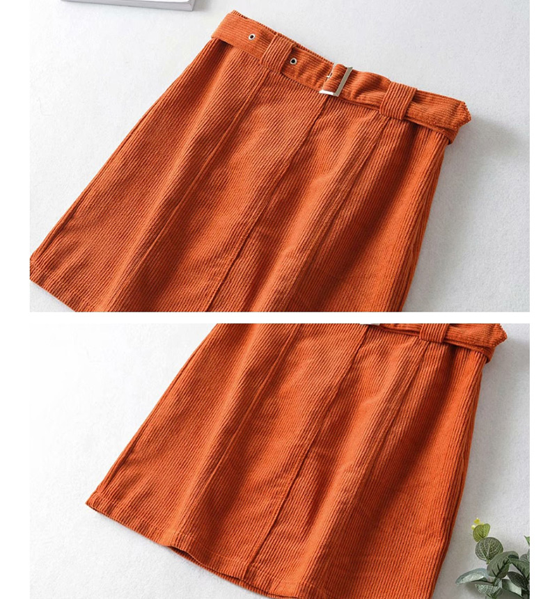 Fashion Orange Corduroy Belt Stitching A Word Skirt,Skirts