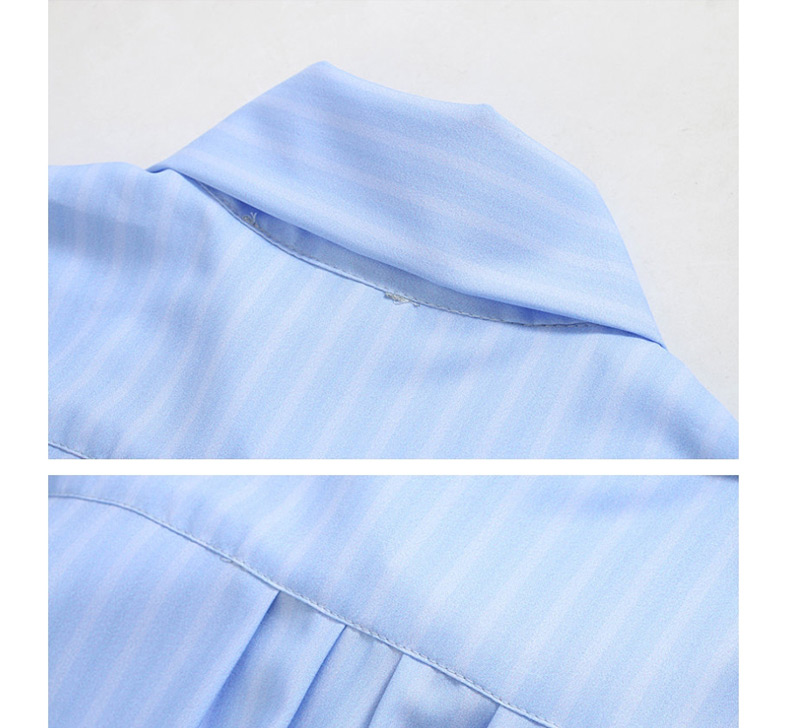 Fashion Blue Bow Striped Shirt,Blouses