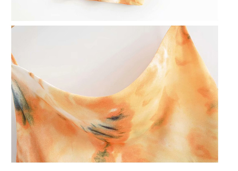 Fashion Orange Ink-printed Sling Halter Dress,Long Dress