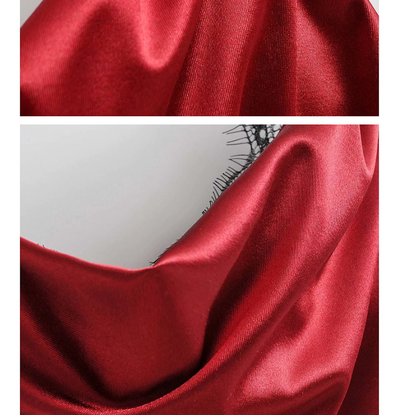 Fashion Red Satin Lace Stitching Dress,Mini & Short Dresses