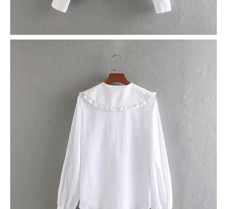 Fashion White Laminated Lapeled Ruffled Shirt,Blouses