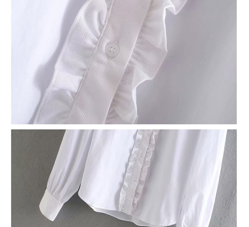 Fashion White Laminated Lapeled Ruffled Shirt,Blouses