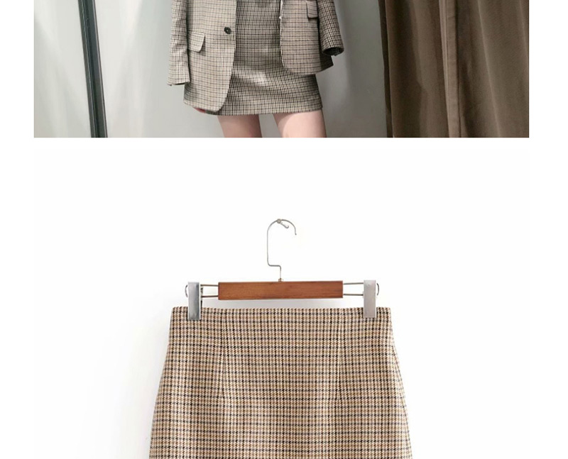 Fashion Khaki Houndstooth A Word Skirt,Skirts