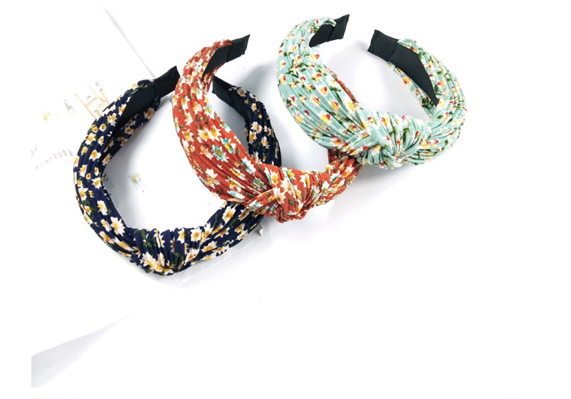 Fashion Navy Blue Small Floral Fold Knotted Headband Wide-brimmed Pleated Knotted Fabric Small Floral Headband,Head Band