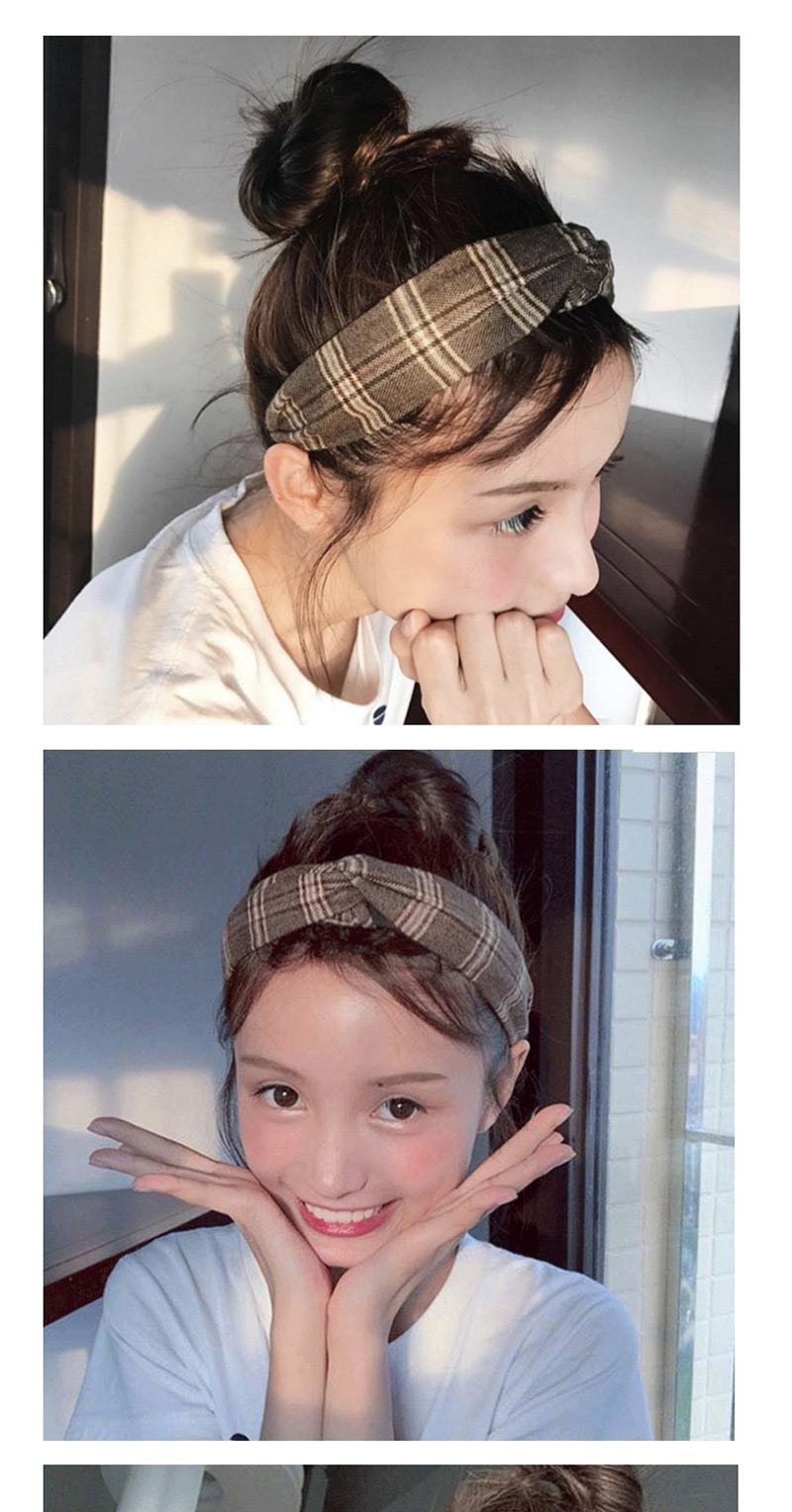 Fashion 2# Dark Gray Lattice Single Layer Twisted Hair Plaid Fabric Headband,Head Band