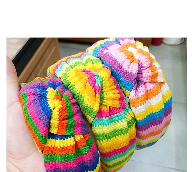 Fashion 4# Color Strip Knotted Headband Striped Knit Wide-brimmed Yarn Knotted Headband,Head Band