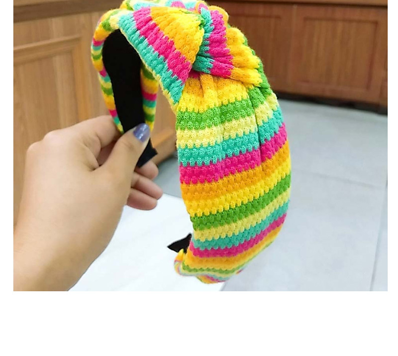 Fashion 2# Color Strip Knotted Headband Striped Knit Wide-brimmed Yarn Knotted Headband,Head Band