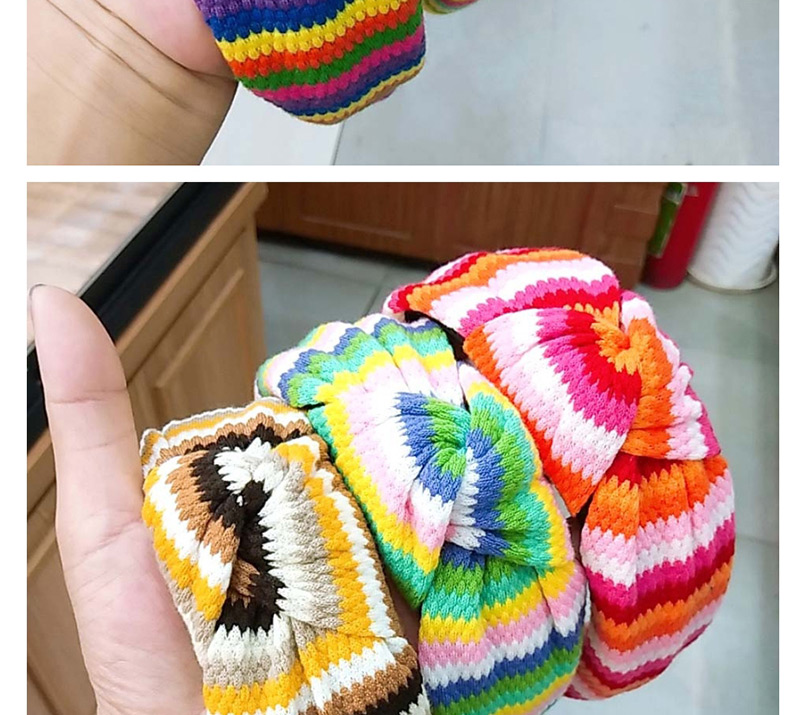 Fashion 7# Color Strip Knotted Headband Striped Knit Wide-brimmed Yarn Knotted Headband,Head Band