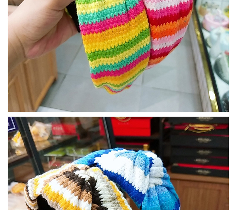 Fashion 6# Color Strip Knotted Headband Striped Knit Wide-brimmed Yarn Knotted Headband,Head Band