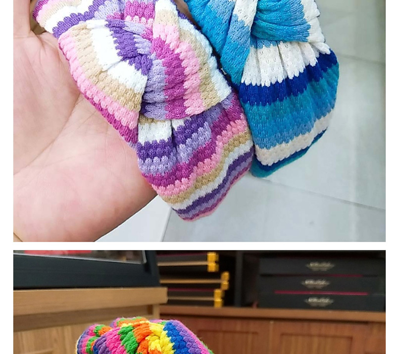 Fashion 6# Color Strip Knotted Headband Striped Knit Wide-brimmed Yarn Knotted Headband,Head Band