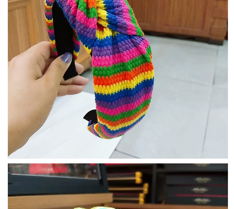 Fashion 8# Color Strip Knotted Headband Striped Knit Wide-brimmed Yarn Knotted Headband,Head Band