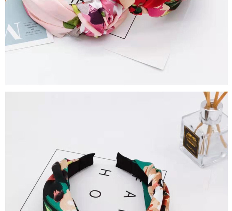 Fashion Pink Geranium Knotted Headband Geranium Printed Satin Fabric Knotted Wide-brimmed Headband,Head Band