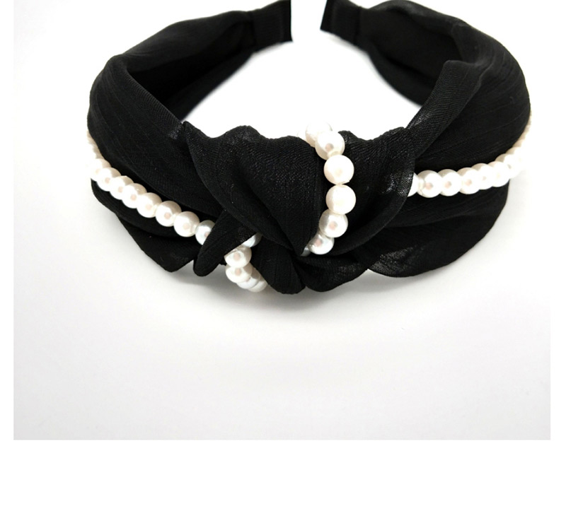 Fashion Black Wide-brimmed Silk Wrinkled Knotted Pearl Headband,Head Band