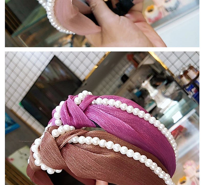 Fashion Red Wine Wide-brimmed Silk Wrinkled Knotted Pearl Headband,Head Band