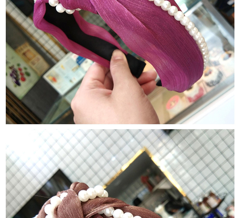 Fashion Purple Wide-brimmed Silk Wrinkled Knotted Pearl Headband,Head Band