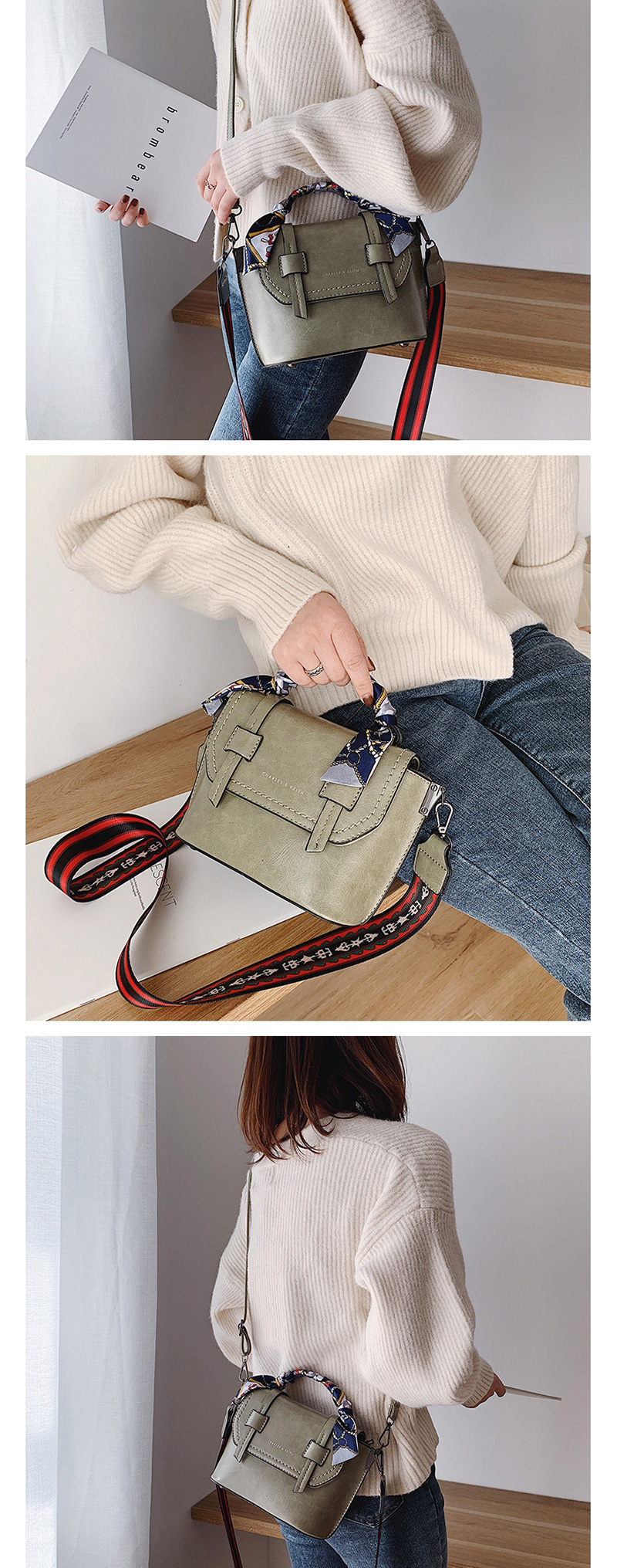 Fashion Khaki Chain Shoulder Portable Messenger Bag,Handbags