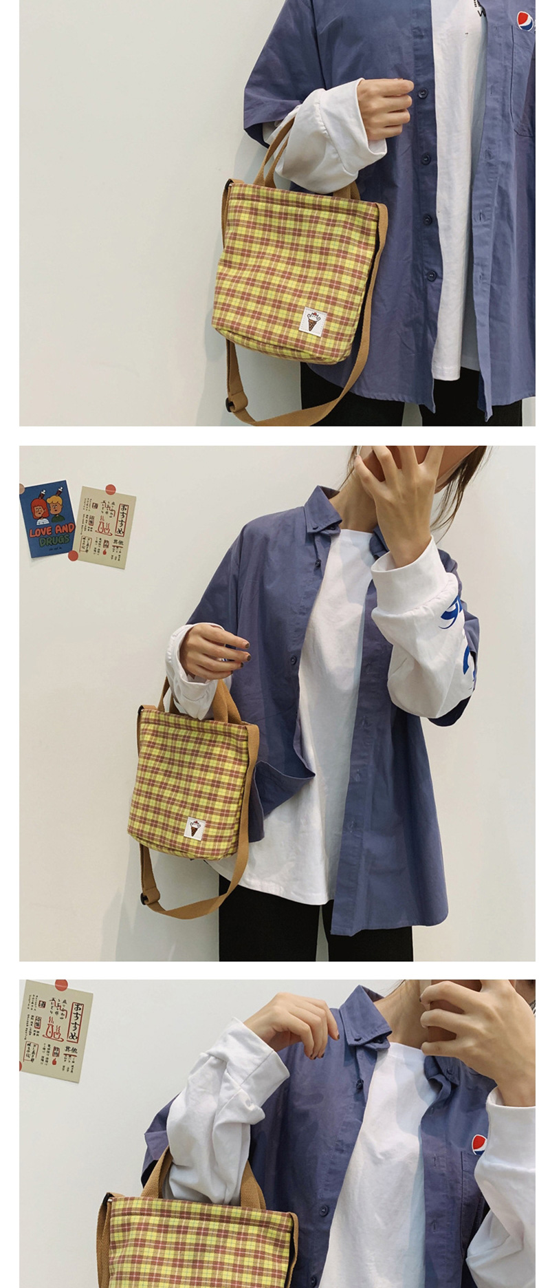 Fashion Blue Plaid Shoulder Messenger Bag,Shoulder bags