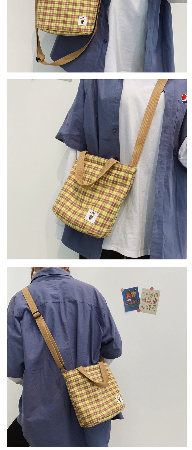 Fashion Blue Plaid Shoulder Messenger Bag,Shoulder bags