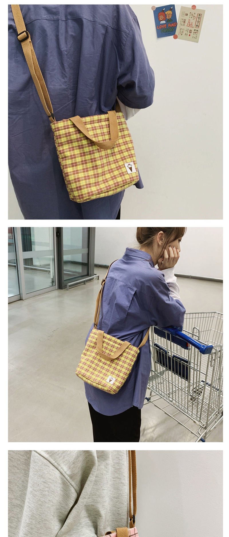 Fashion Yellow Plaid Shoulder Messenger Bag,Shoulder bags