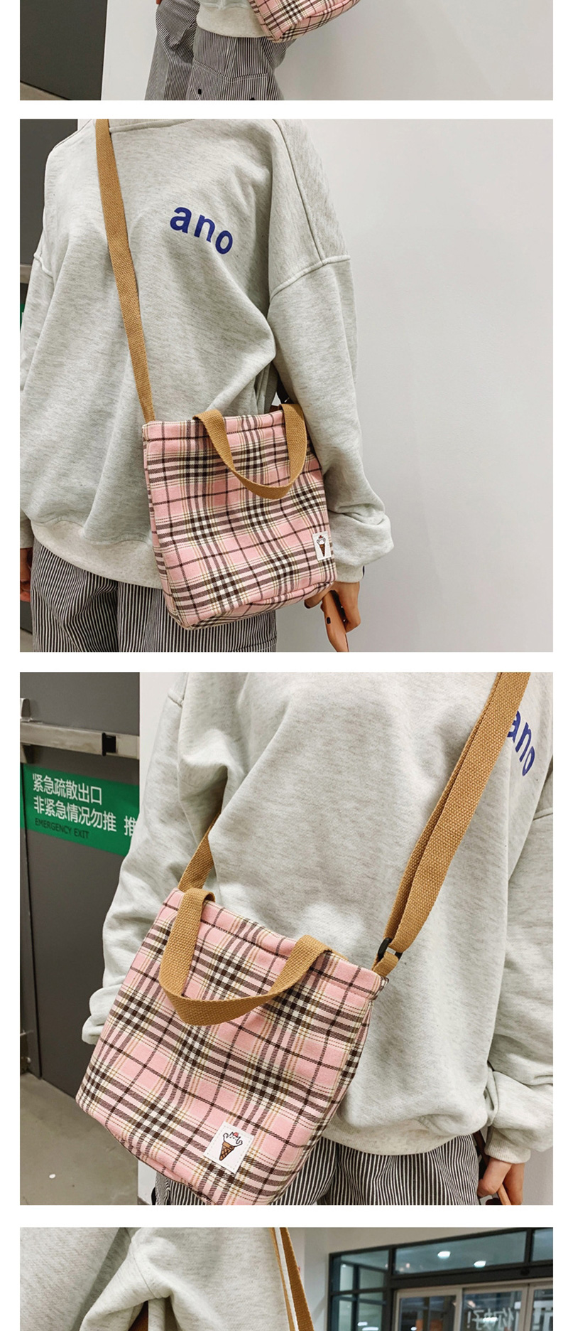 Fashion Pink Plaid Shoulder Messenger Bag,Shoulder bags