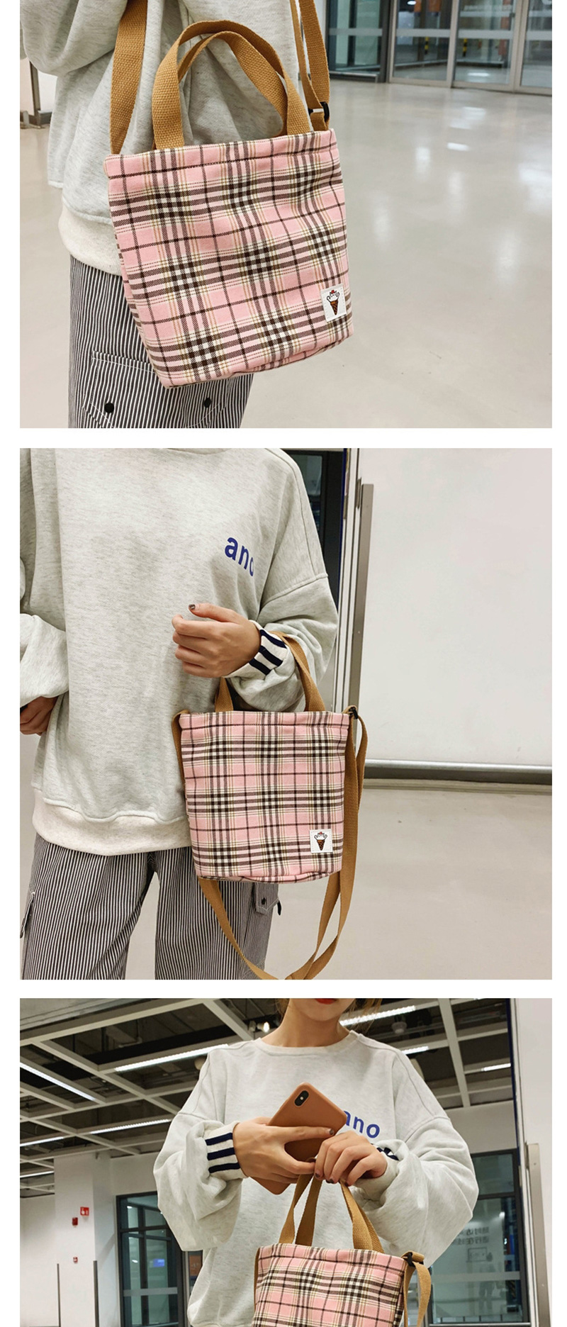 Fashion Pink Plaid Shoulder Messenger Bag,Shoulder bags