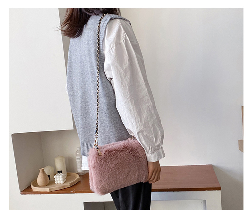 Fashion Gray Plush Chain Shoulder Messenger Bag,Shoulder bags