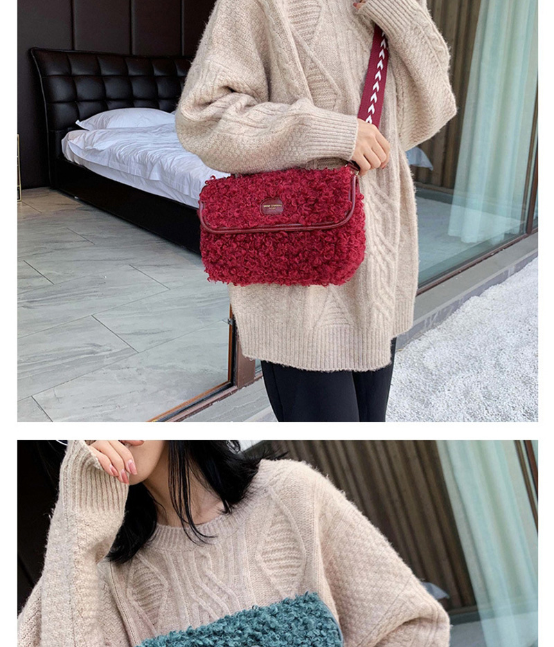 Fashion Khaki Plush Wide Shoulder Strap With One Shoulder Slung Tote,Handbags