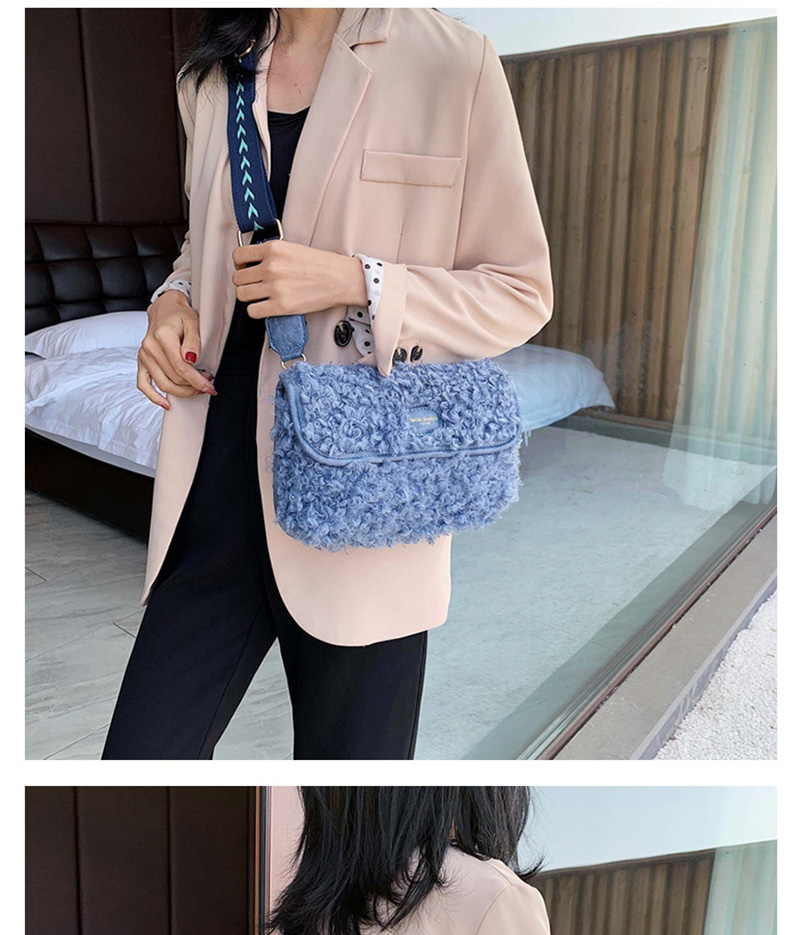 Fashion Blue Plush Wide Shoulder Strap With One Shoulder Slung Tote,Handbags