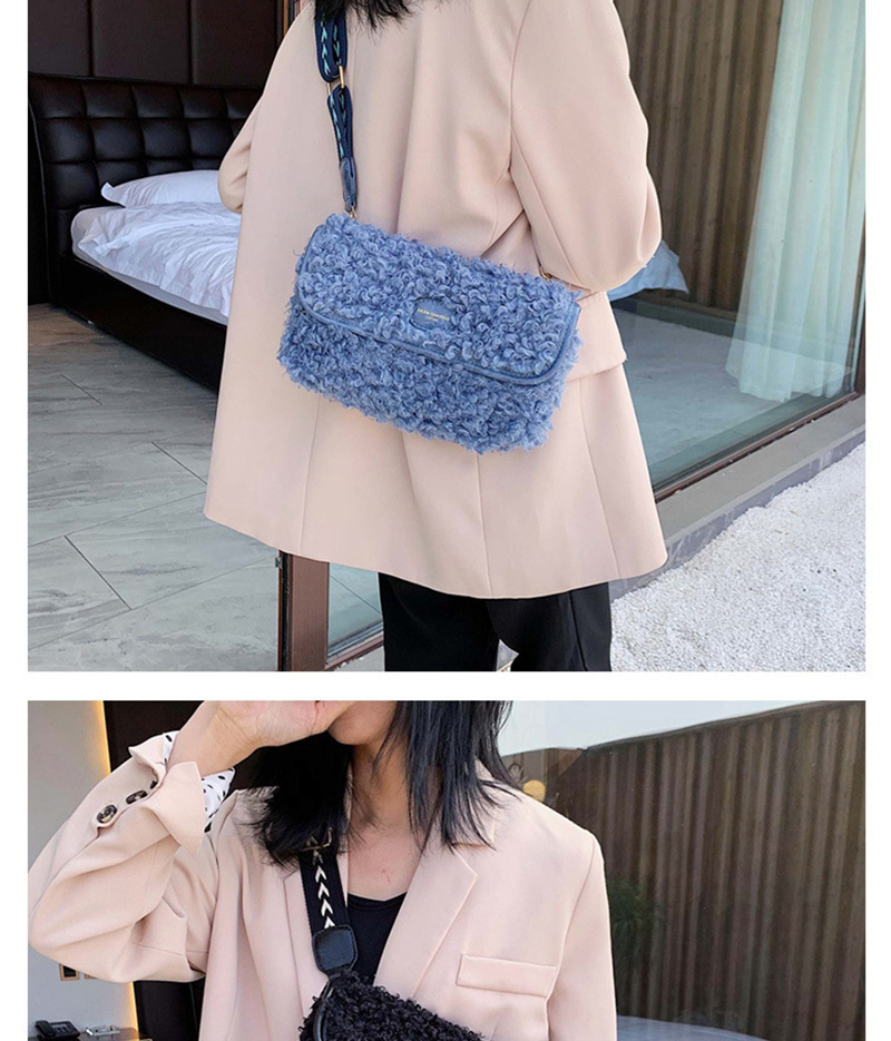 Fashion Black Plush Wide Shoulder Strap With One Shoulder Slung Tote,Handbags