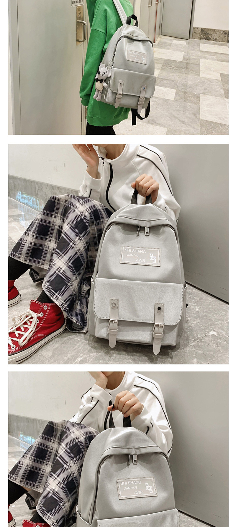 Fashion Light Grey Belt Shoulder Bag,Backpack