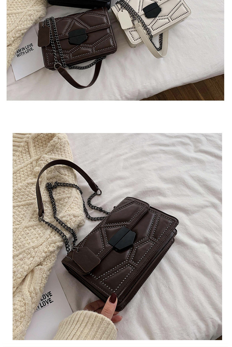 Fashion Brown Rivet Chain Crossbody Shoulder Bag,Shoulder bags