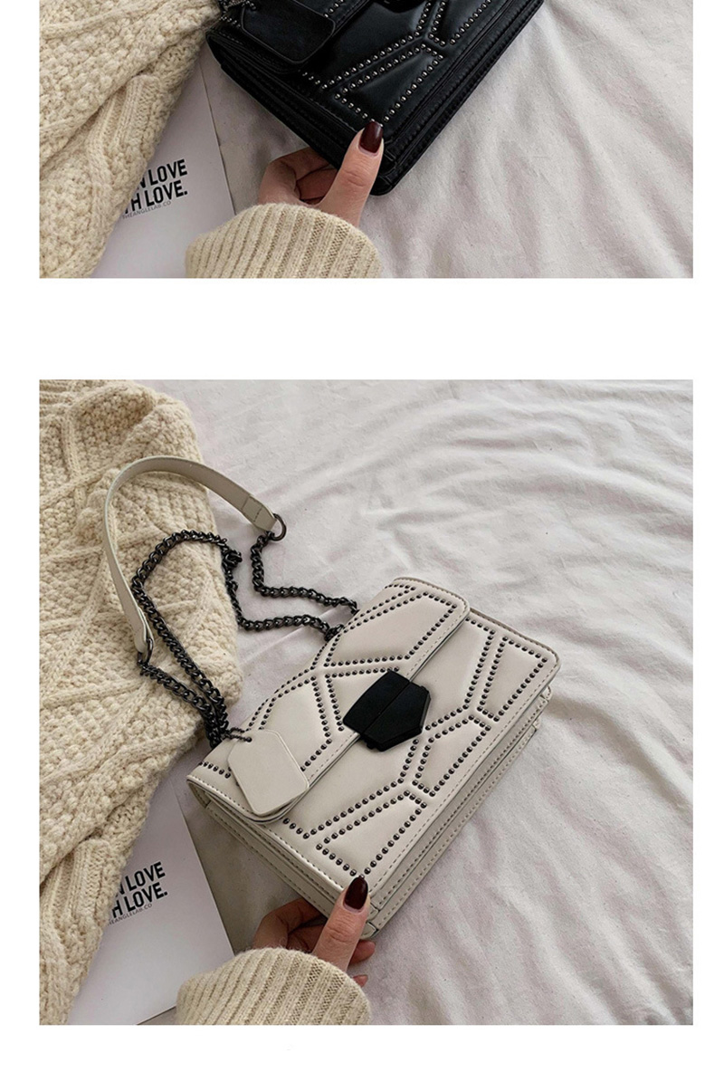 Fashion Creamy-white Rivet Chain Crossbody Shoulder Bag,Shoulder bags