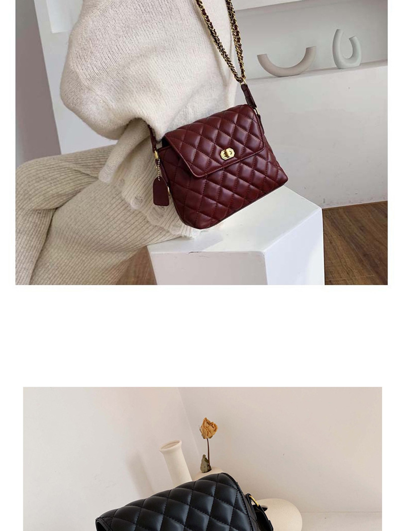 Fashion Red Wine Chain Rhombic Shoulder Messenger Bag,Shoulder bags