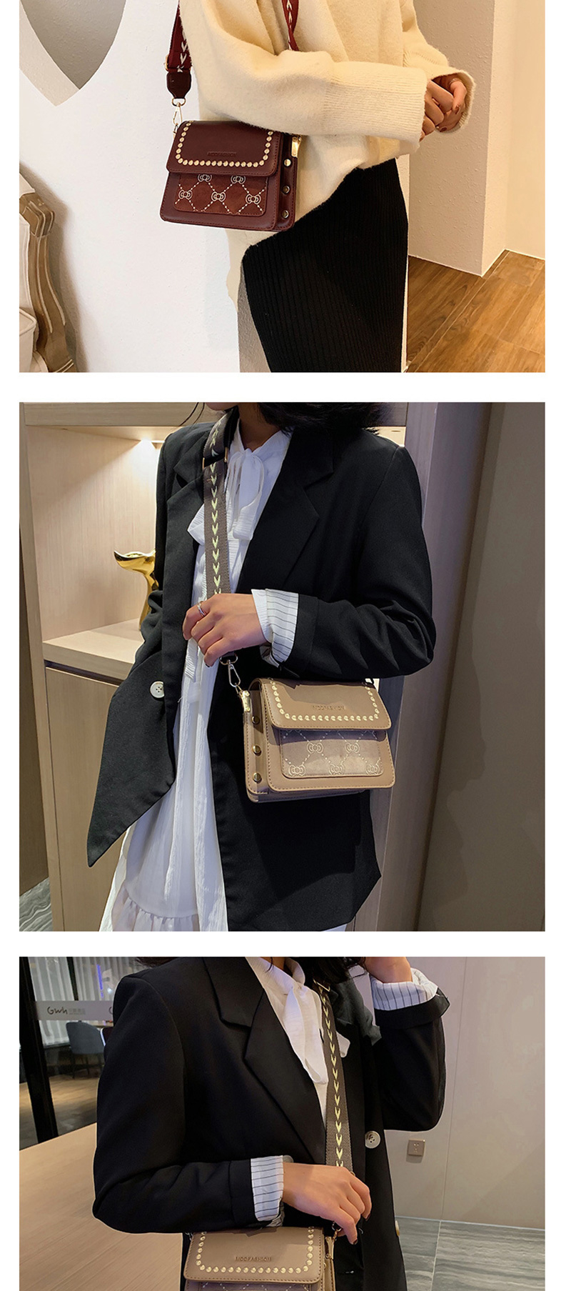 Fashion Khaki Wide Shoulder Strap Contrast Shoulder Crossbody Bag,Shoulder bags