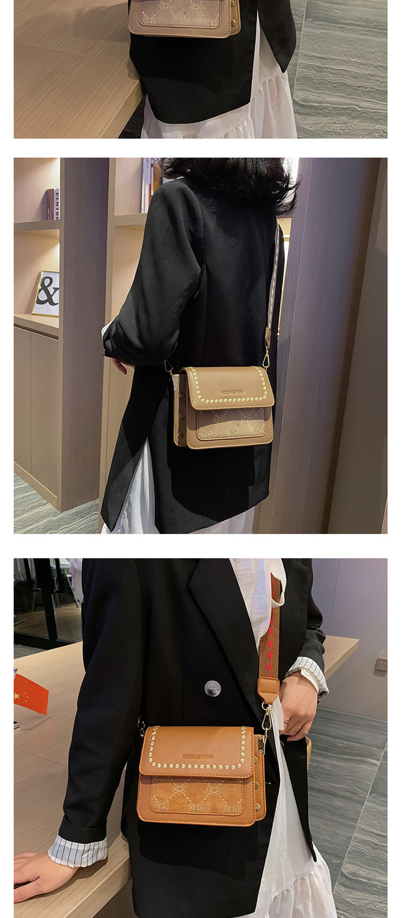 Fashion Black Wide Shoulder Strap Contrast Shoulder Crossbody Bag,Shoulder bags