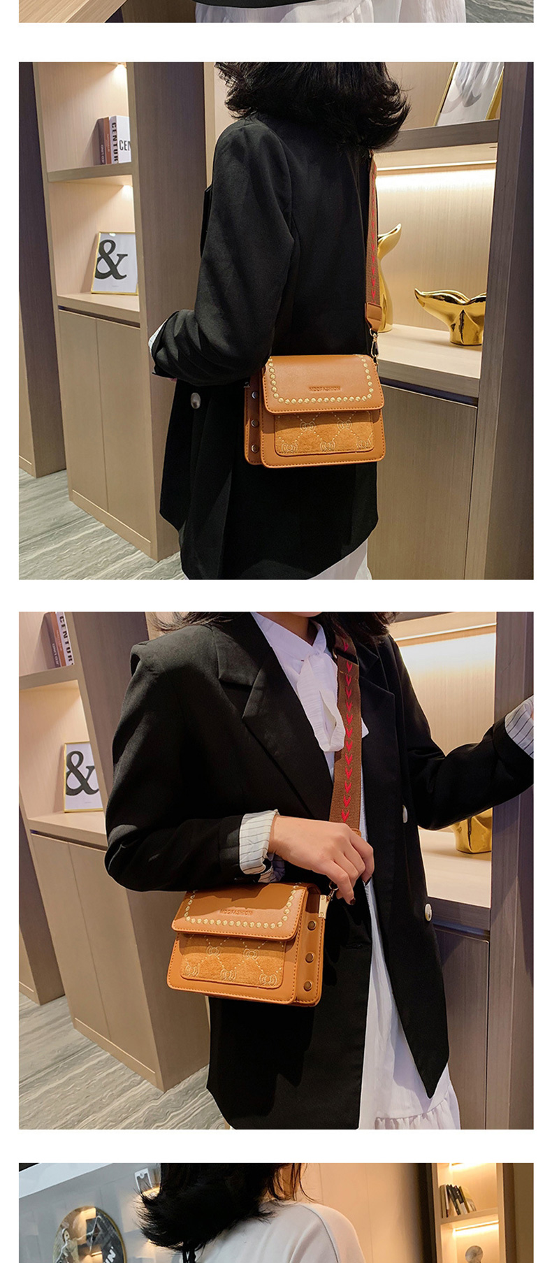 Fashion Khaki Wide Shoulder Strap Contrast Shoulder Crossbody Bag,Shoulder bags