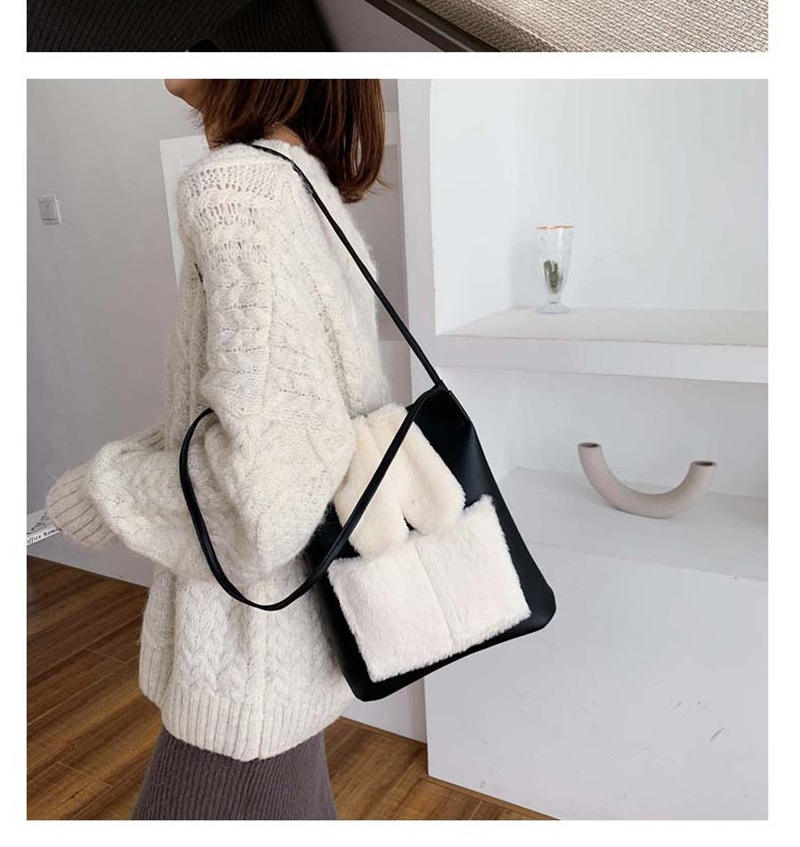 Fashion Brown Plush Contrast Shoulder Crossbody Bag,Shoulder bags