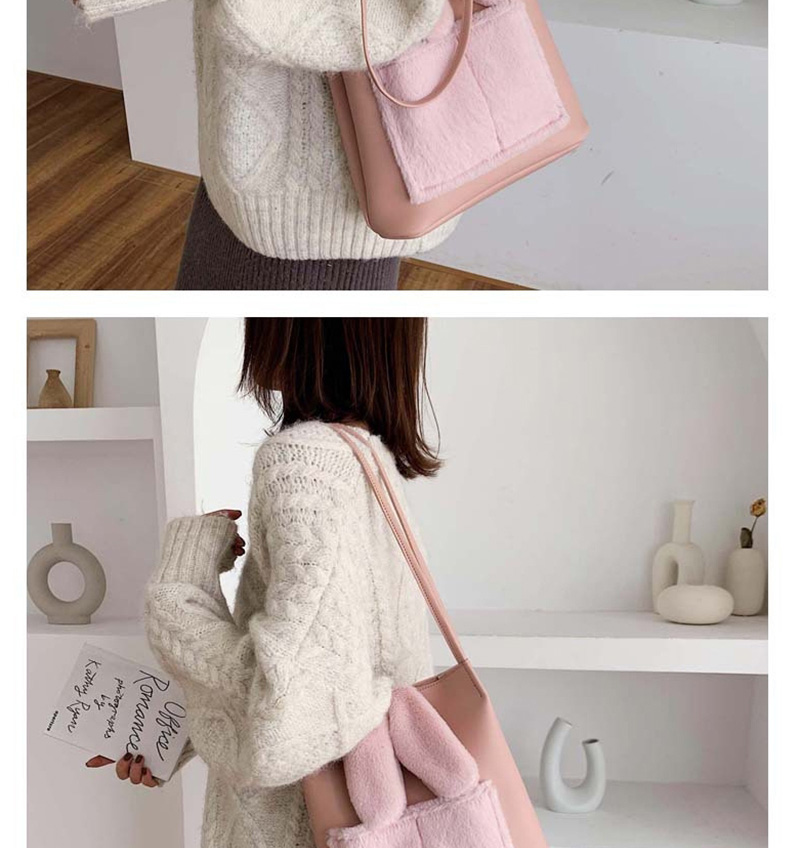 Fashion Pink Plush Contrast Shoulder Crossbody Bag,Shoulder bags