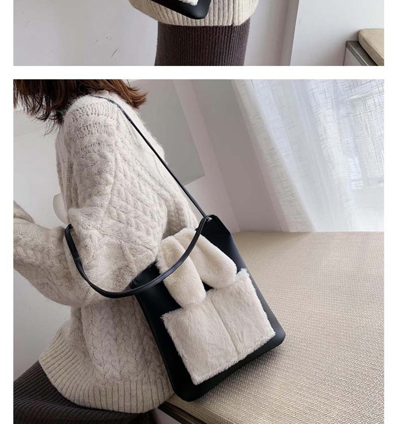 Fashion Black Plush Contrast Shoulder Crossbody Bag,Shoulder bags