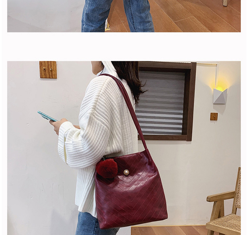 Fashion Red Wine Embroidered Wool Ball Shoulder Messenger Bag,Shoulder bags