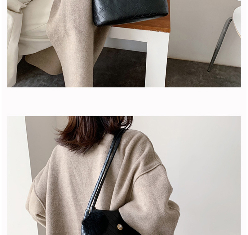 Fashion Black Embroidered Wool Ball Shoulder Messenger Bag,Shoulder bags