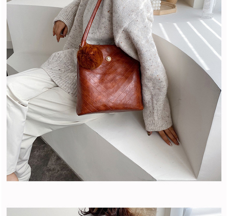 Fashion Brown Embroidered Wool Ball Shoulder Messenger Bag,Shoulder bags