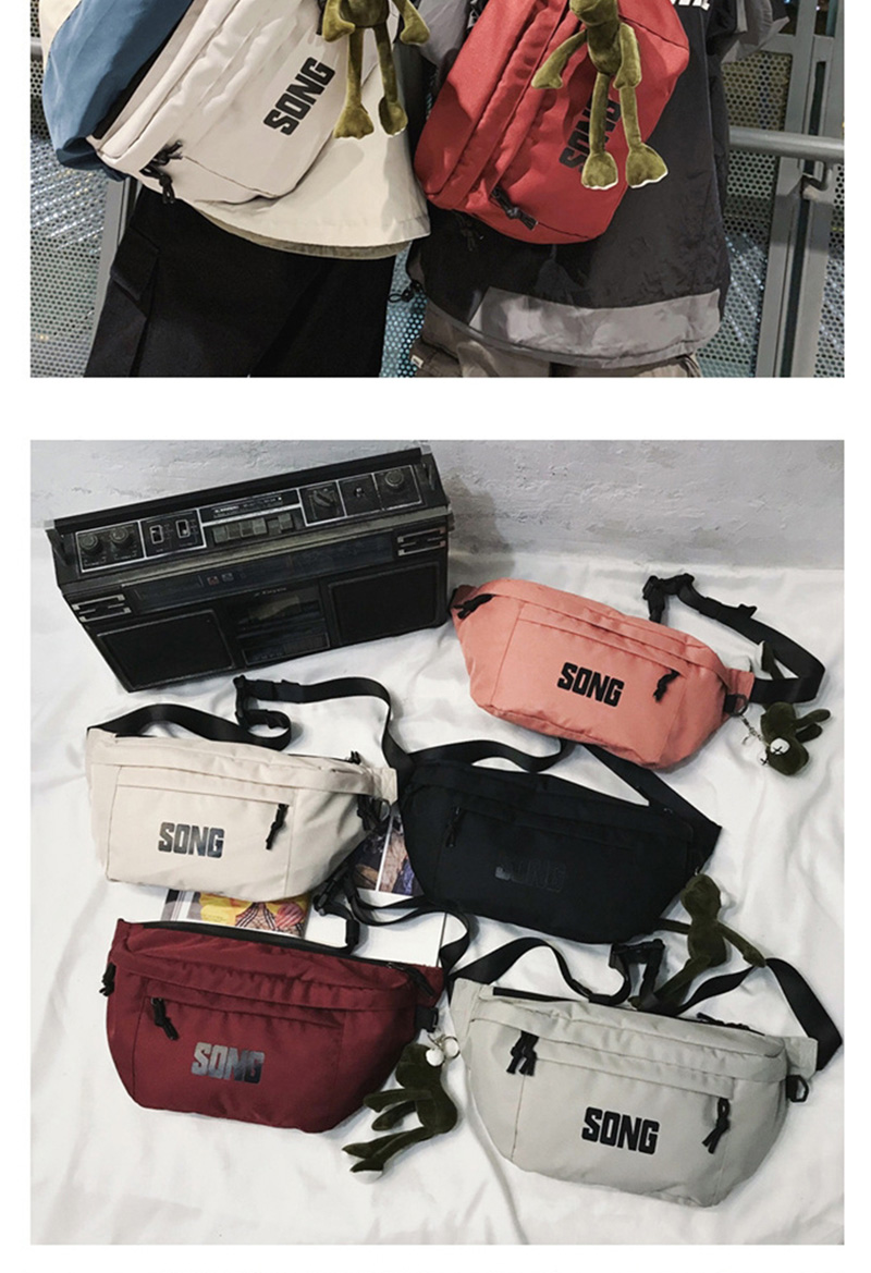 Fashion Beige + Pendant Letter Embroidery Crossbody Chest Bag,Shoulder bags