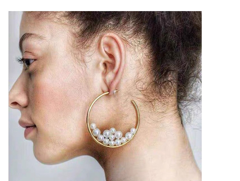 Fashion Gold ( Silver Needle) Pearl Open C-shaped Earrings,Hoop Earrings