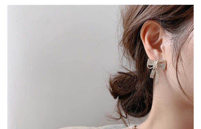 Fashion Gold ( Silver Needle) Full Diamond Pearl Bow  Silver Needle Earrings,Stud Earrings