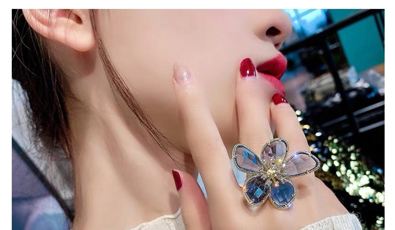 Fashion Blue Large Flower Crystal Open Ring,Fashion Rings