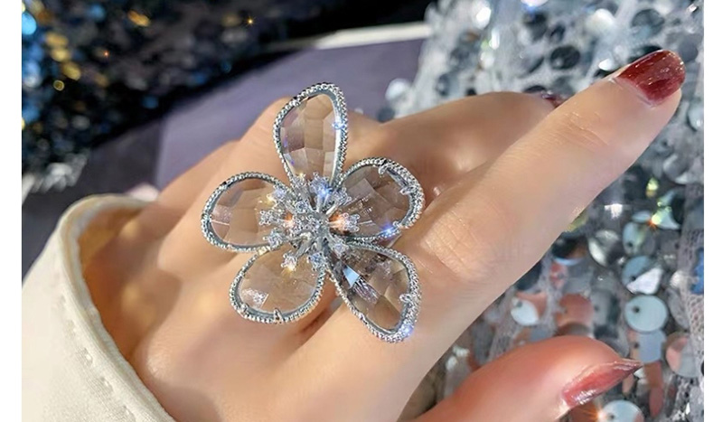 Fashion Blue Large Flower Crystal Open Ring,Fashion Rings