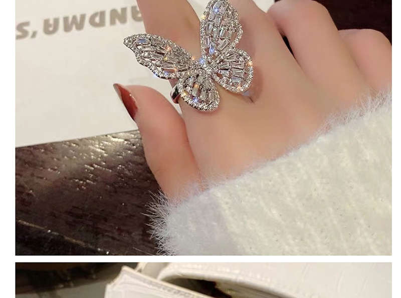 Fashion White Zircon Butterfly Open Ring,Fashion Rings
