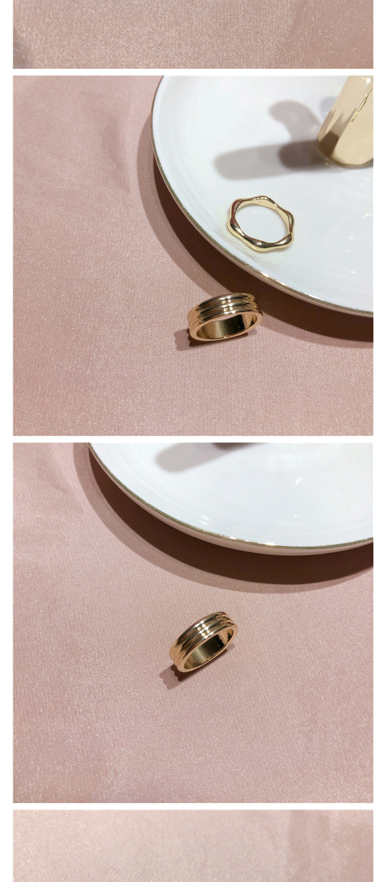 Fashion Three-layer Ring (gold) Curved Wide-faced Light Ring With Water Drops,Fashion Rings